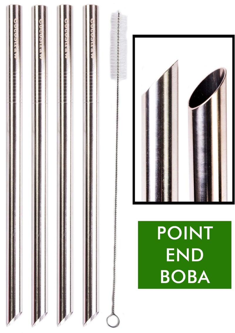 CocoStraw 4 POINT END BOBA Straw Stainless Steel Extra Wide 1/2" x 9.5" Long Tapioca Pearl Bubble Tea Thick FAT - CocoStraw Brand - Image 2